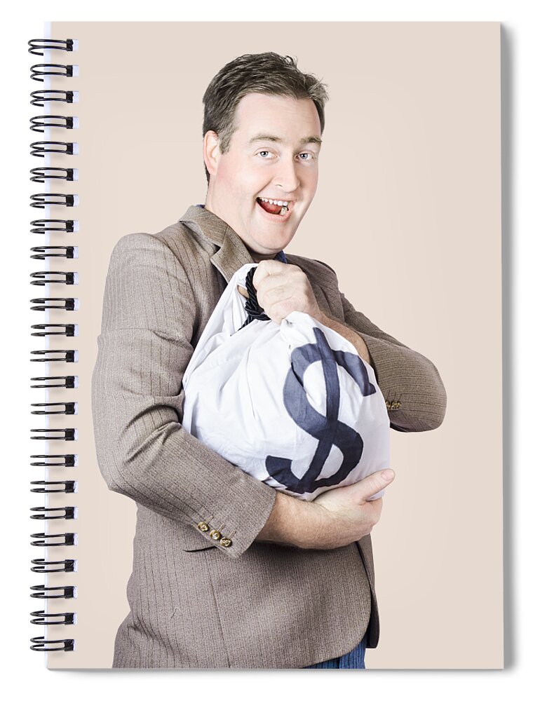 Money Spiral Notebook featuring the photograph Man holding large sum of money in bank deposit bag by Jorgo Photography