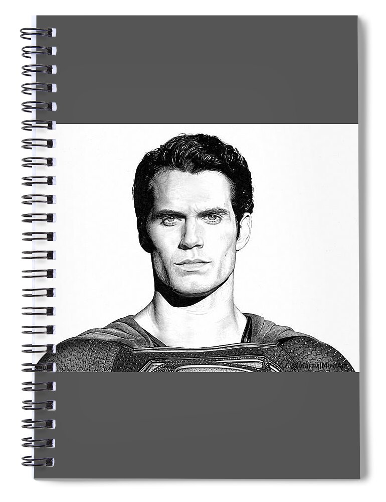 Portrait Spiral Notebook featuring the drawing Man Of Steel by Martial Mind