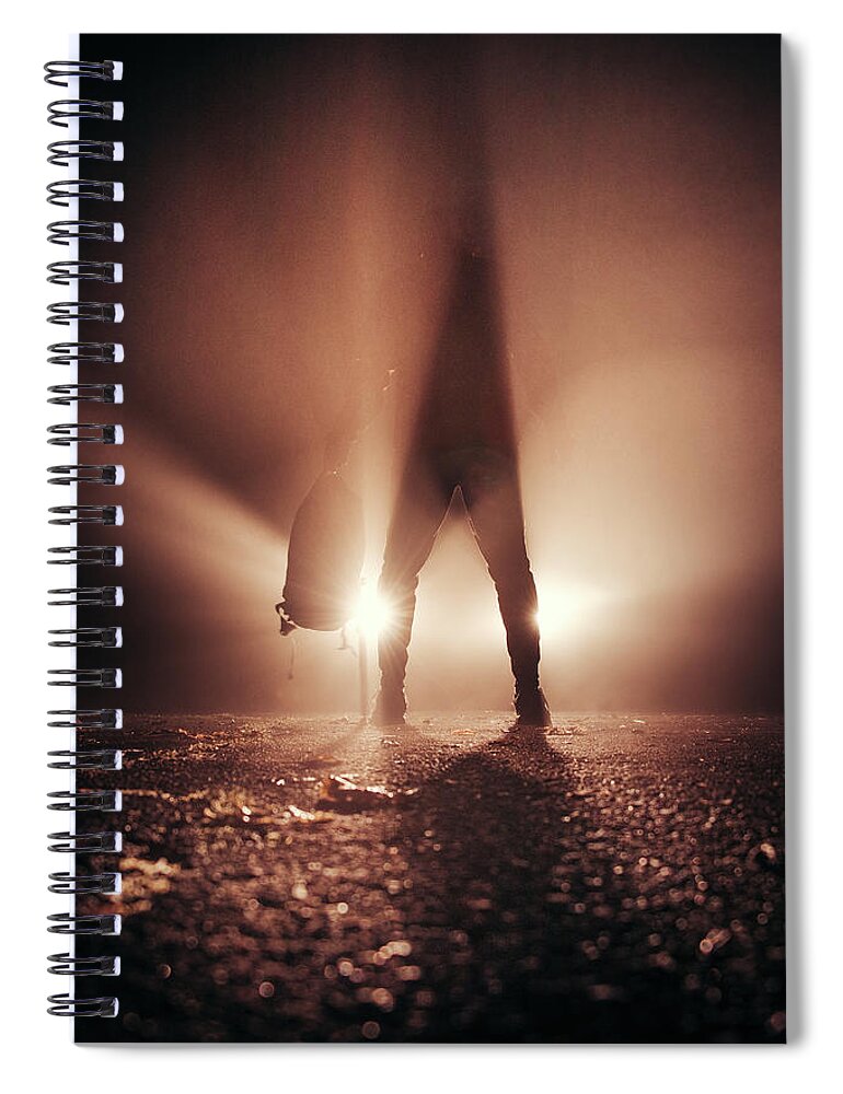 Figure Spiral Notebook featuring the photograph Man stands in car lights by Vaclav Sonnek