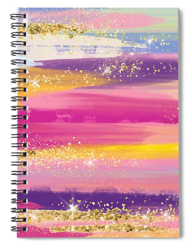 Watercolor Spiral Notebook featuring the digital art Manalu - Artistic Abstract Purple Gold Glitter Watercolor Painting Digital Art by Sambel Pedes