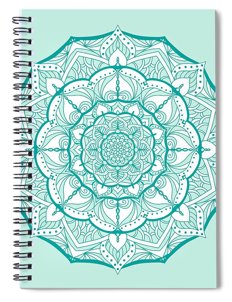 Mandala Spiral Notebook featuring the digital art Mandala Minty Bloom by Angie Tirado