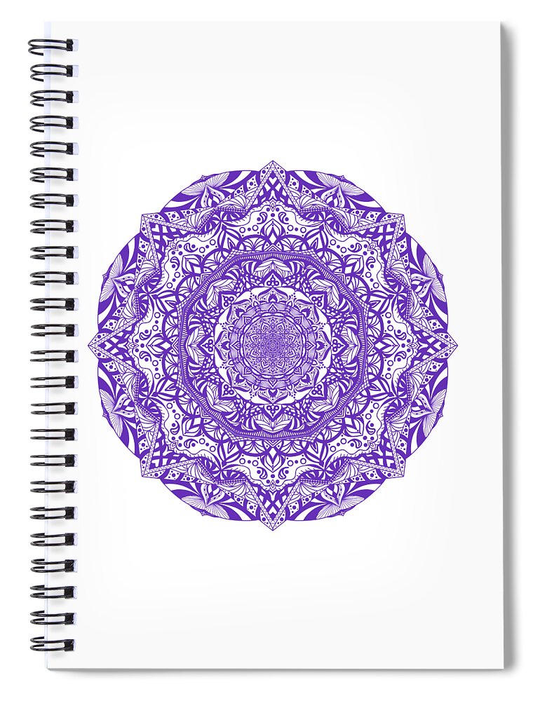 Mandalas Spiral Notebook featuring the digital art Mandala of Purple Pleasures by Angie Tirado