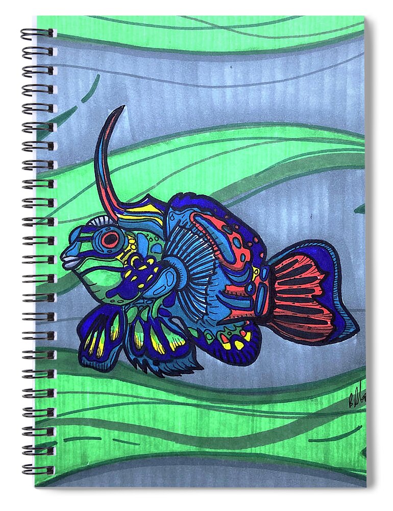 Mandarinfish Spiral Notebook featuring the drawing Mandarinfish by Creative Spirit