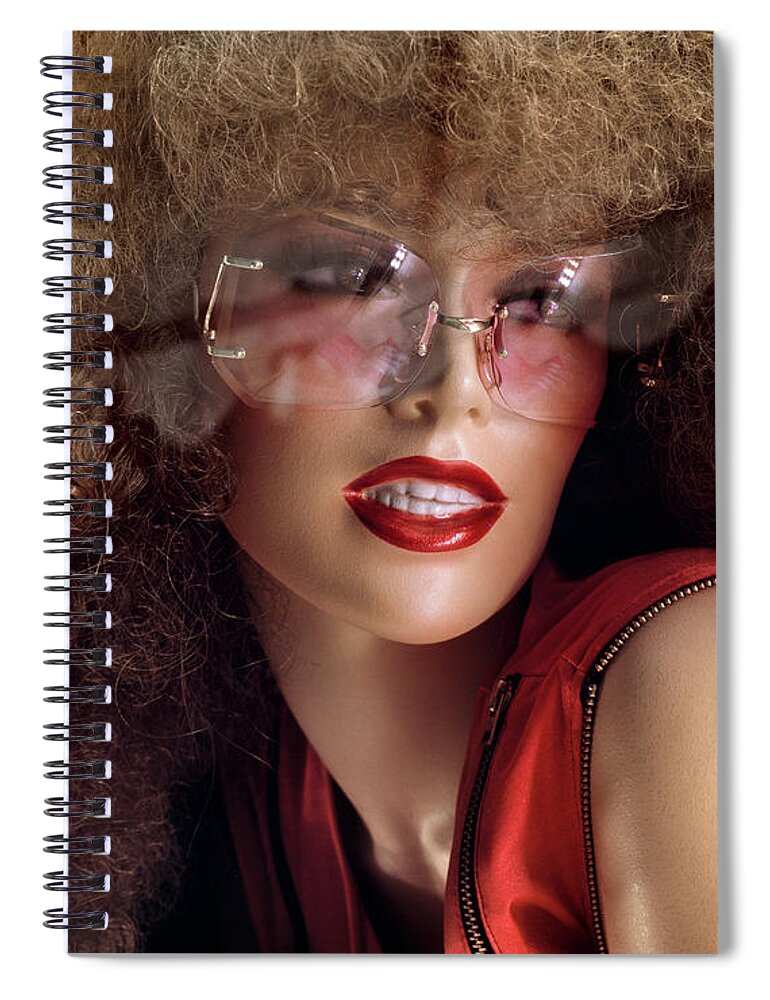 Mannequin Spiral Notebook featuring the photograph Mannequin with red lips and glasses- Boca Raton, Florida. 1983 by Roberto Bigano