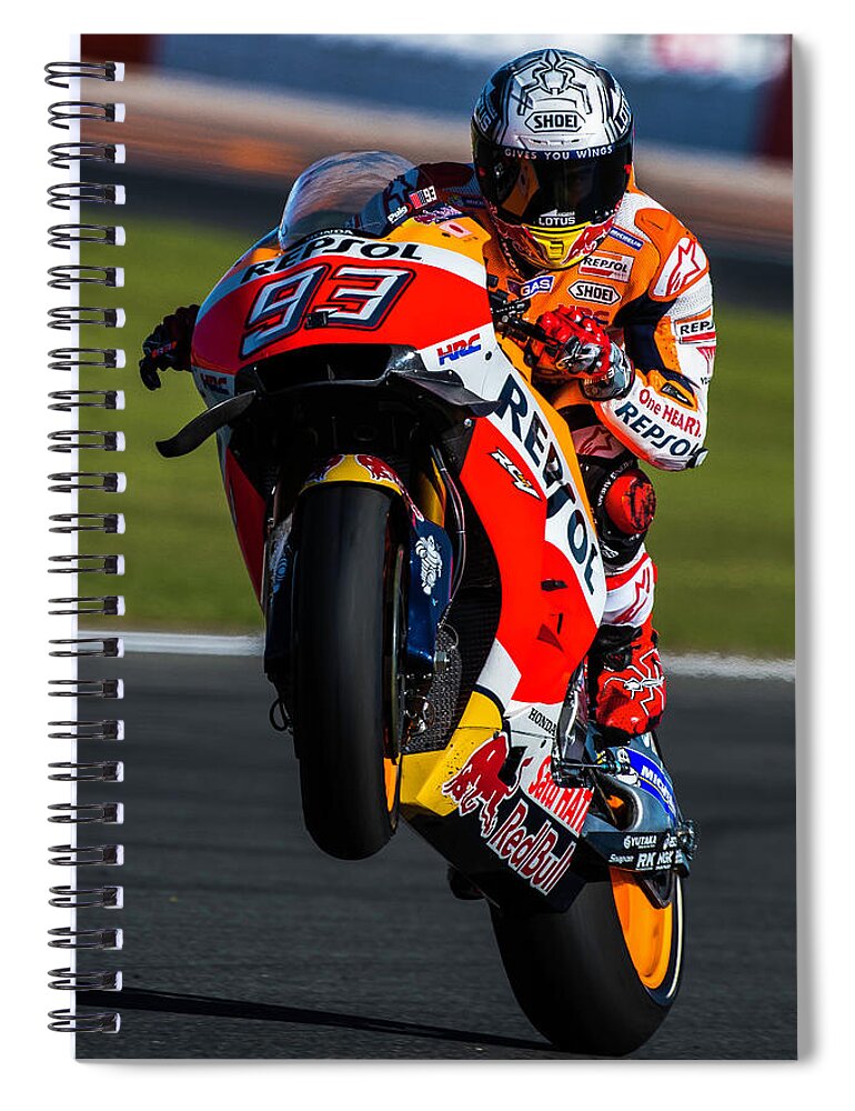 Marc Marquez Spiral Notebook featuring the photograph Marc Marquez Valencia 2016 by Tony Goldsmith