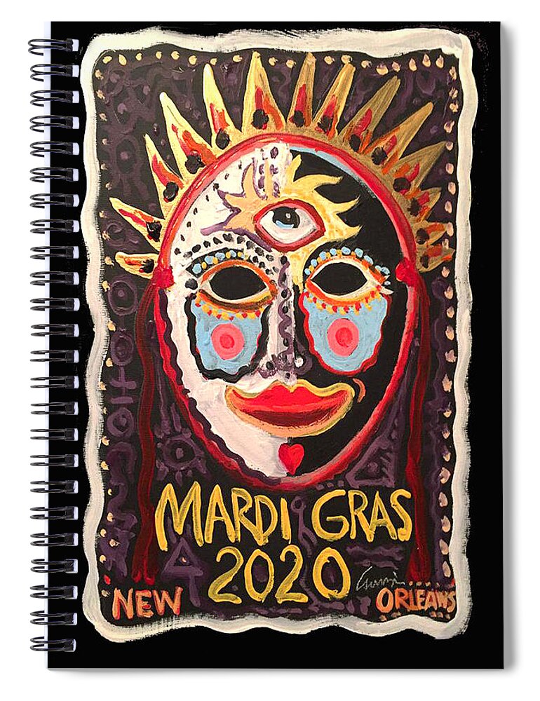 Mardi Gras  2020   Spiral Notebook featuring the painting Mardi Gras 2020 by Amzie Adams