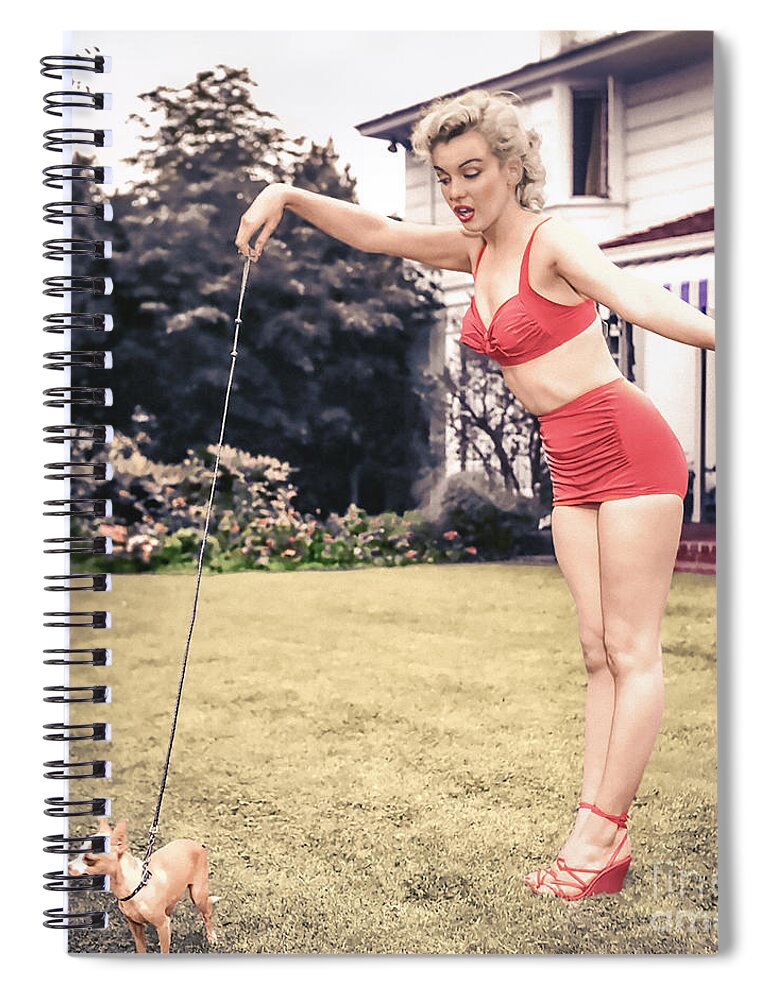 Marilynmonroe Spiral Notebook featuring the digital art Marilyn Monroe at Hollywood agent Johnny Hyde's backyard by Franchi Torres