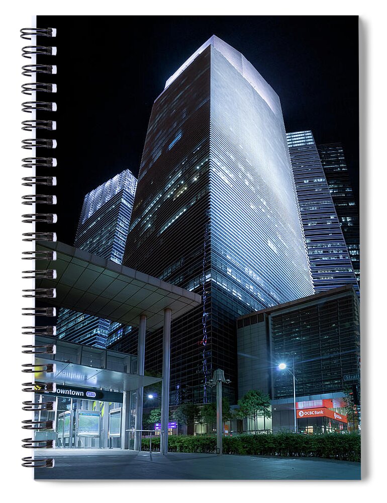 Night Spiral Notebook featuring the photograph Marina Bay Financial Centre by Rick Deacon