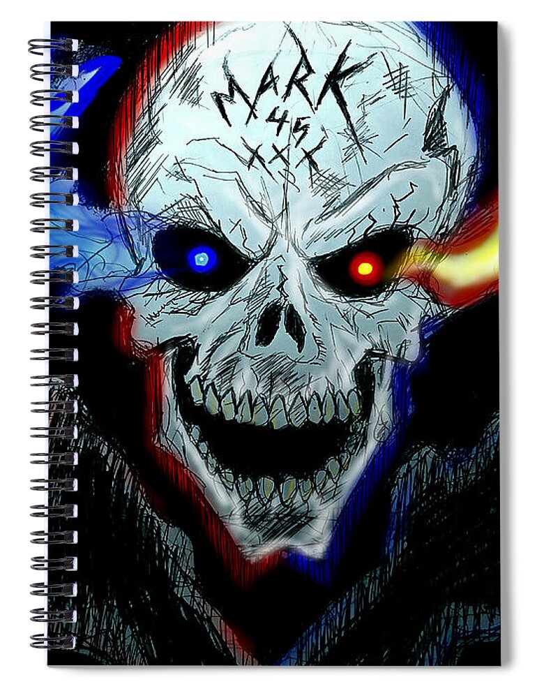 Skull Spiral Notebook featuring the drawing Mark 45 XXX design 14 by Mark Bradley