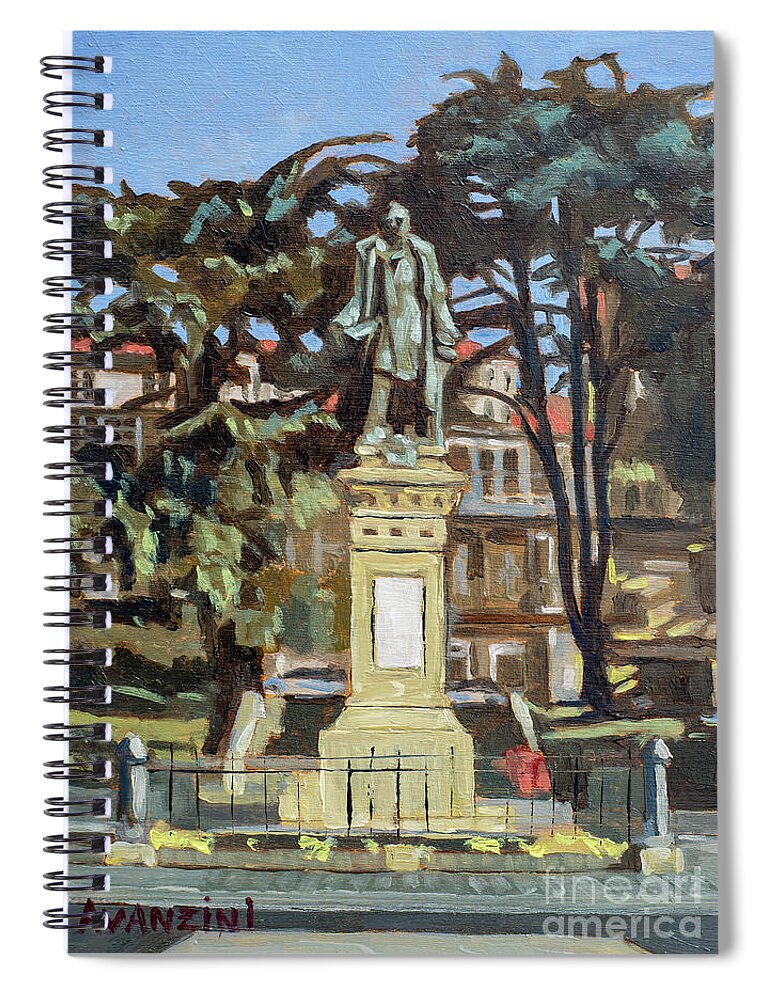 Square Spiral Notebook featuring the painting Marquees de Amboage Statue and Plaza Ferrol Galicia Spain by Pablo Avanzini