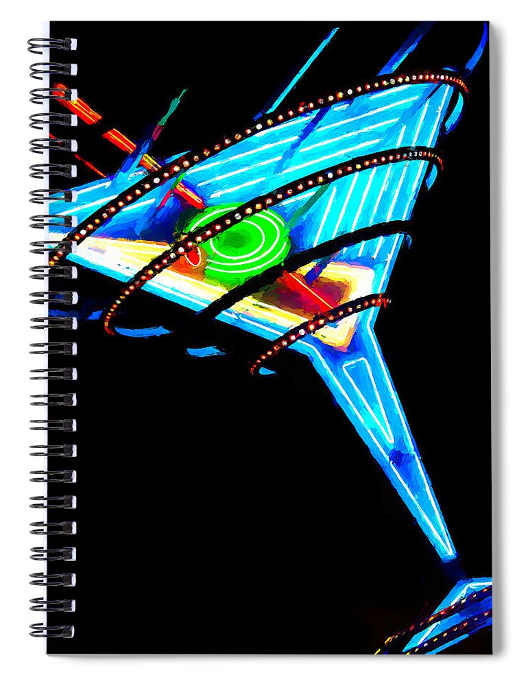 Las Vegas Spiral Notebook featuring the mixed media Martini Glass Las Vegas by Tatiana Travelways