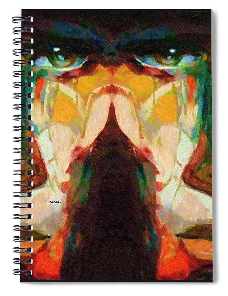 Abstract Spiral Notebook featuring the painting Mask is it? by Rafael Salazar