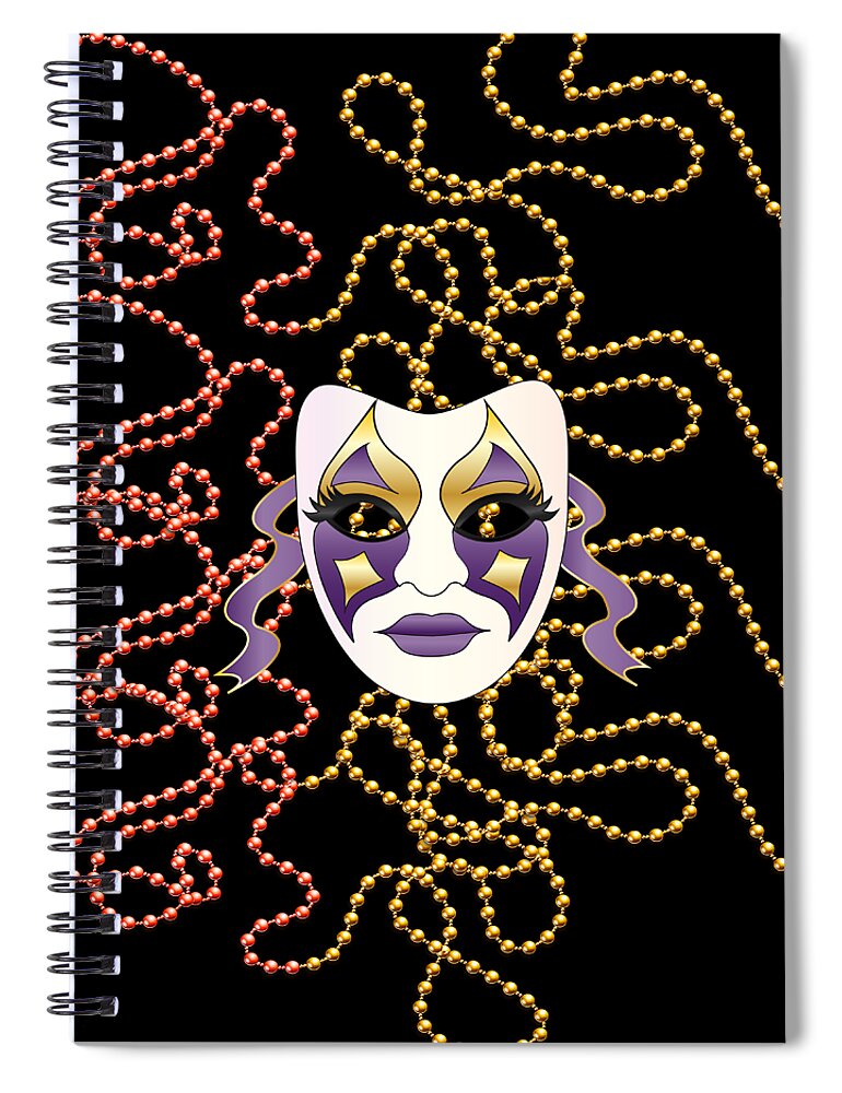 Mask Spiral Notebook featuring the digital art Mask on Beads by Ali Baucom