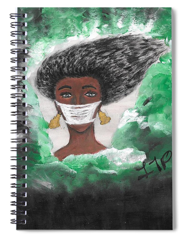 Mask Spiral Notebook featuring the painting Masked Goddess by Esoteric Gardens KN
