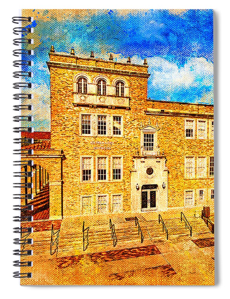 Mathematics And Statistics Building Spiral Notebook featuring the digital art Mathematics and Statistics building of the Texas Tech University - digital painting by Nicko Prints