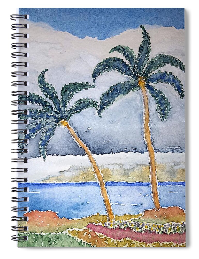 Watercolor Spiral Notebook featuring the painting Maui Palms by John Klobucher