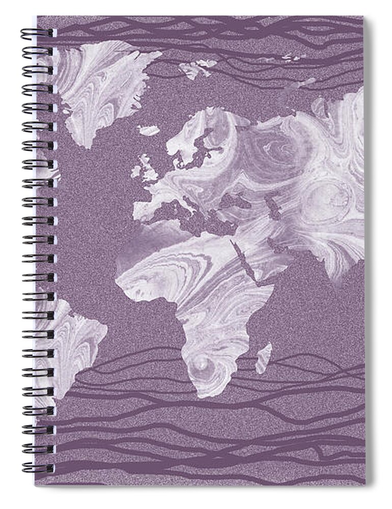 World Map Spiral Notebook featuring the painting Mauve Marble Watercolor World Map Silhouette by Irina Sztukowski