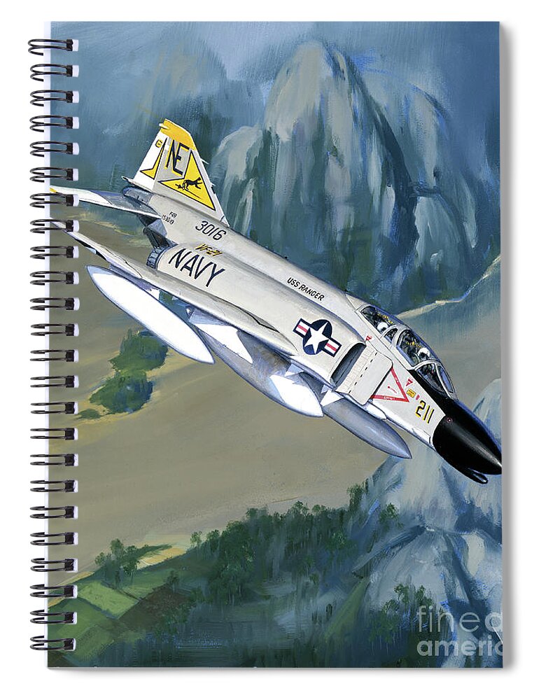 Aviation Spiral Notebook featuring the painting McDonnell Douglas F-4 Phantom II by Jack Fellows