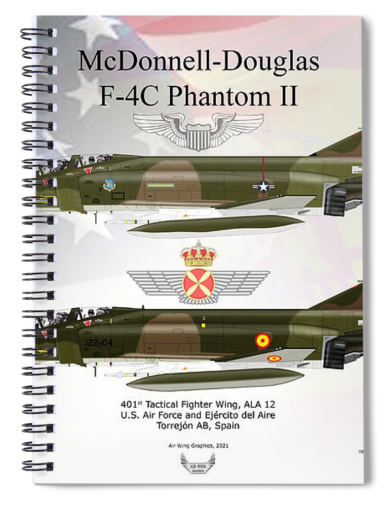 Mcdonnell Douglas Spiral Notebook featuring the digital art McDonnell Douglas F-4C Phantoms by Arthur Eggers