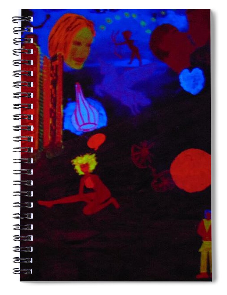 Dadaism Surrealistic Spiral Notebook featuring the painting Me and Me and only Me in warm red by Tania Stefania Katzouraki
