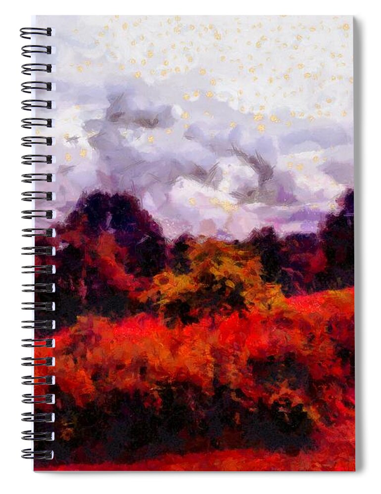Meadow Spiral Notebook featuring the mixed media Meadow at Dusk by Christopher Reed