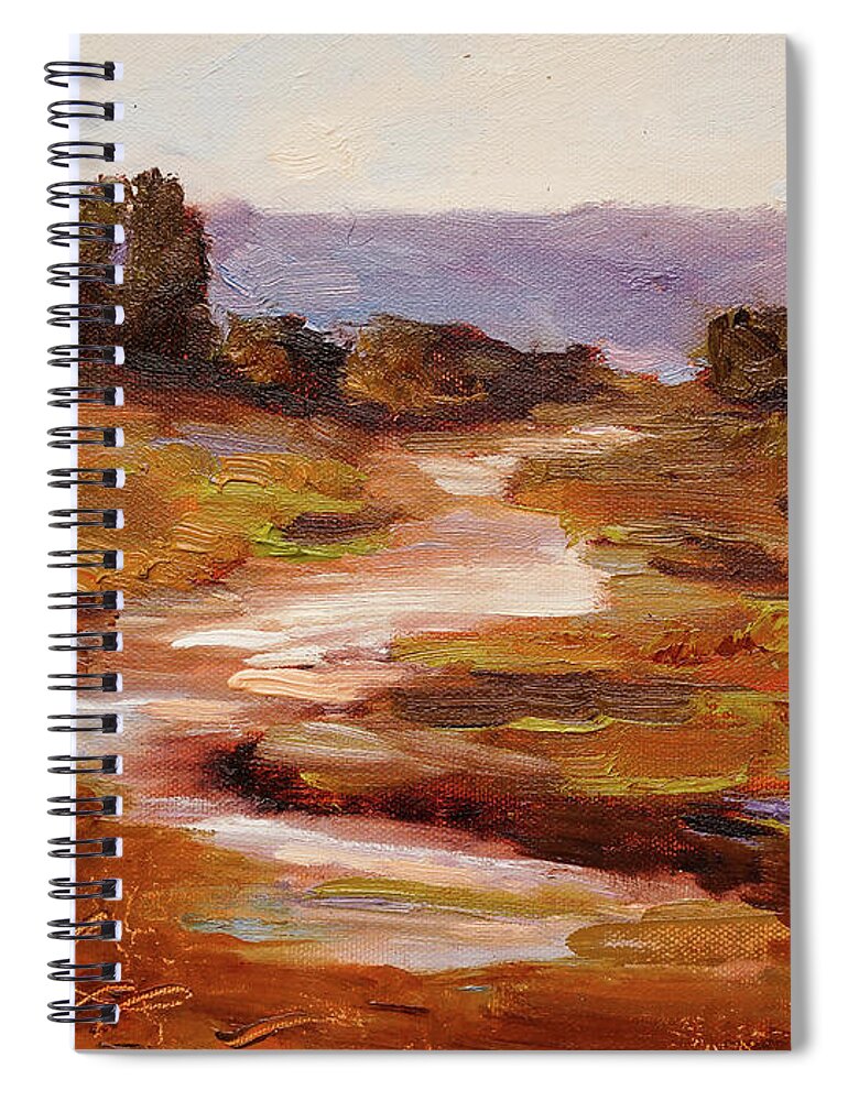  Stream Spiral Notebook featuring the painting Meandering Stream by Radha Rao