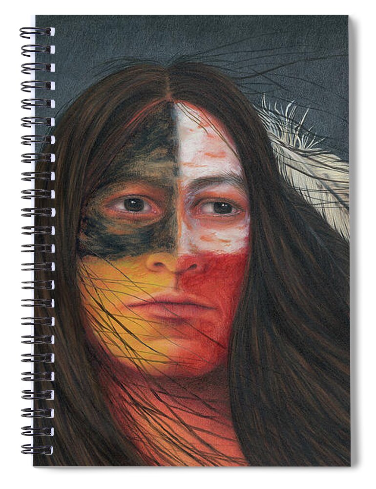 Native American; American Indian; Eagle Feathers; Medicine Wheel; Long Flowing Hair Spiral Notebook featuring the painting Medicine Man by Valerie Evans