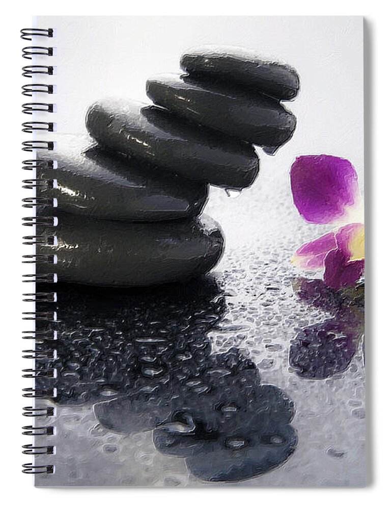 Philosophy Spiral Notebook featuring the painting meditation Rock Tower Yoga Zen Meditate Flower by Tony Rubino