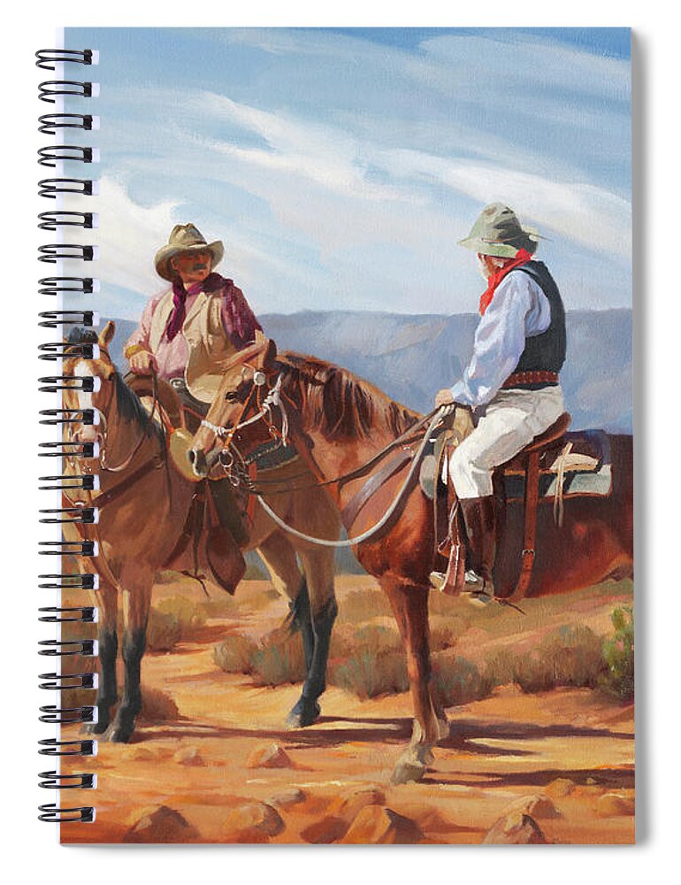 Western Art Spiral Notebook featuring the painting Meeting on Rim Trail by Carolyne Hawley