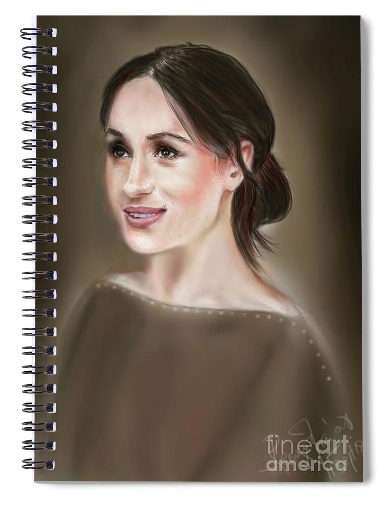 Megan Markle Spiral Notebook featuring the painting Megan Markle Portrait by Remy Francis