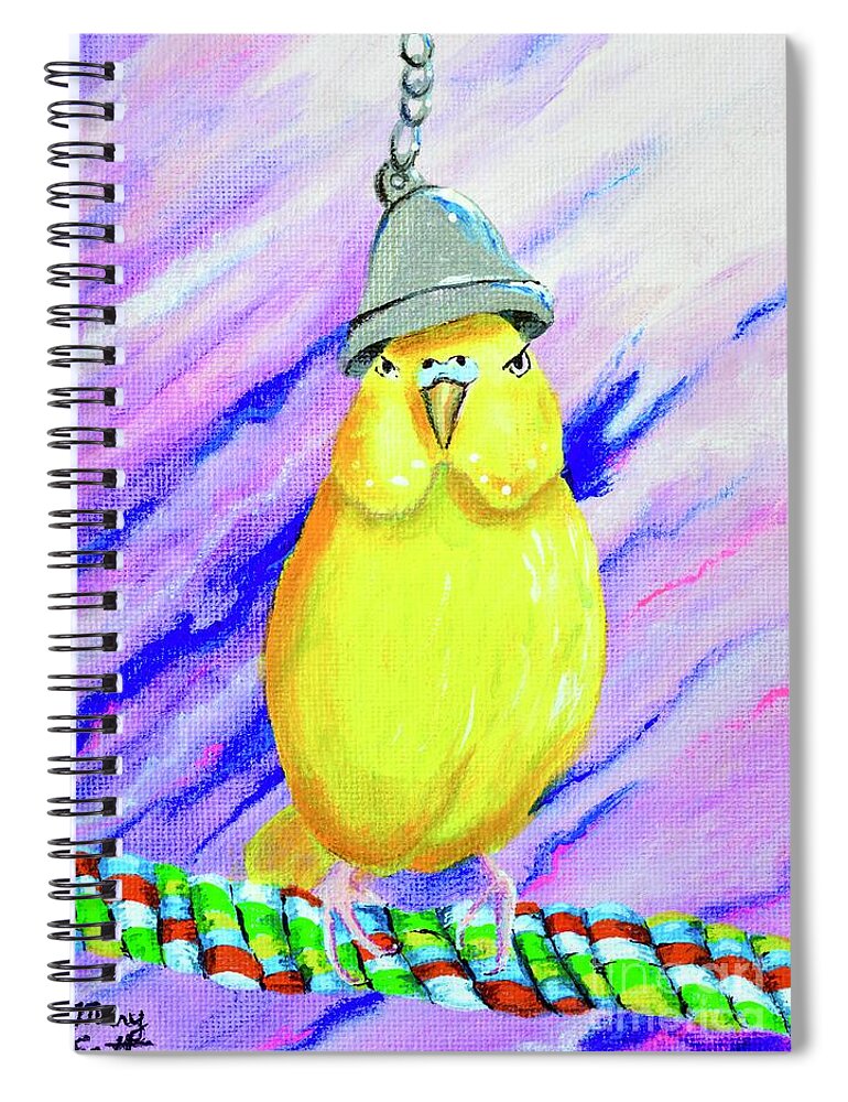 Parakeet Spiral Notebook featuring the painting Mel in the Bell by Mary Scott