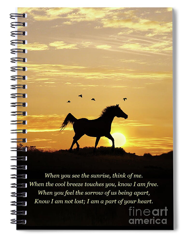 Memorial Spiral Notebook featuring the photograph Memorial Tribute Spiritual Poem with Horse and Birds by Stephanie Laird