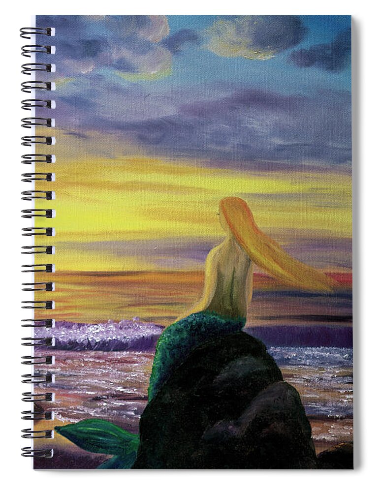 Mermaid Spiral Notebook featuring the painting Mermaid Sunset by Laura Iverson