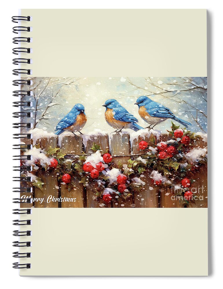 Bluebirds Spiral Notebook featuring the painting Merry Christmas Bluebirds by Tina LeCour