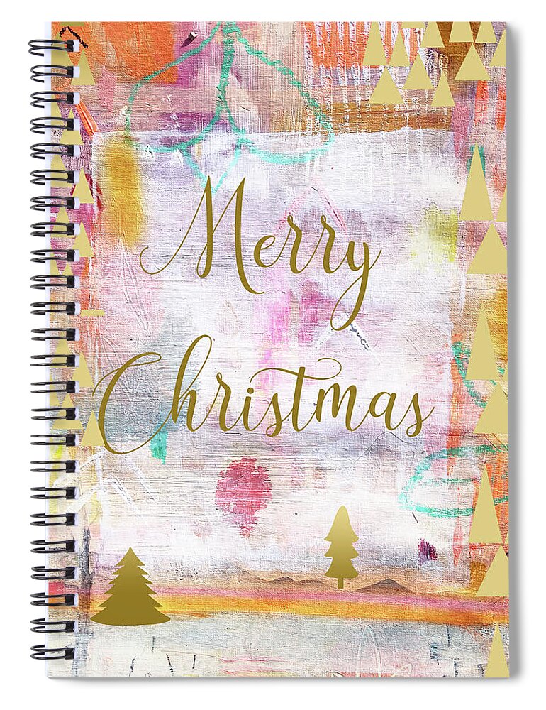 Merry Christmas Spiral Notebook featuring the mixed media Merry Christmas by Claudia Schoen