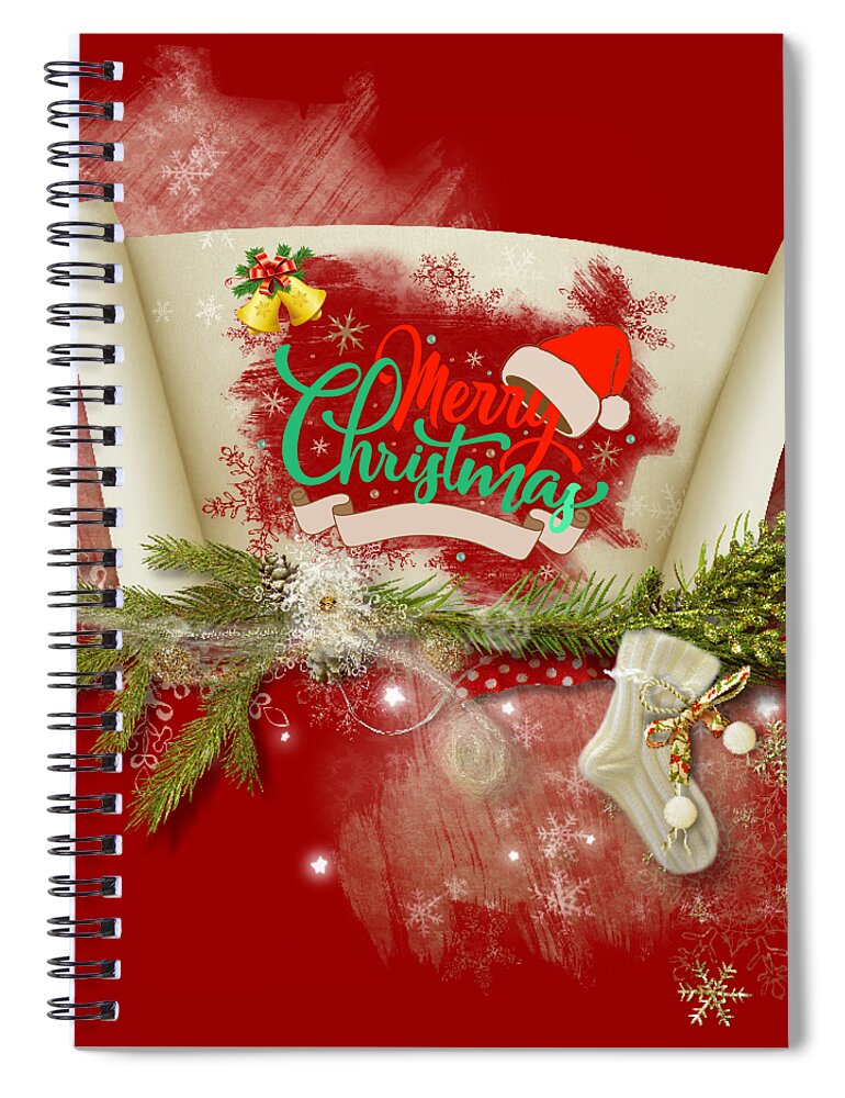 Christmas Spiral Notebook featuring the digital art Merry Christmas by Mopssy Stopsy