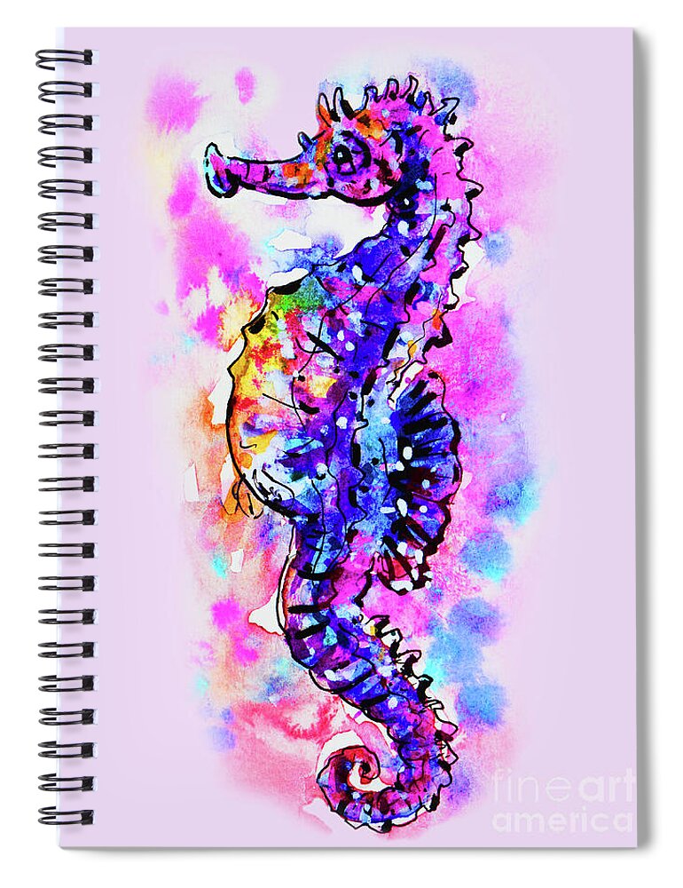 Seahorse Spiral Notebook featuring the painting Merry Seahorse by Zaira Dzhaubaeva