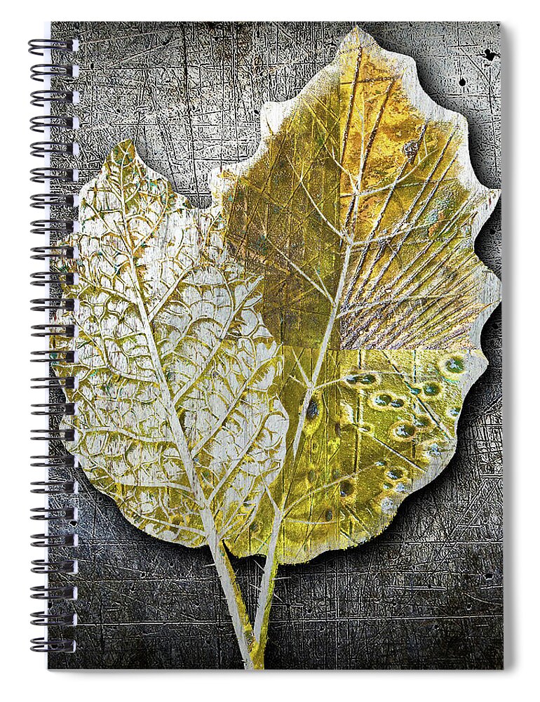 1800s Spiral Notebook featuring the painting Metal Metallic Gold Silver Leaves 1 by Tony Rubino