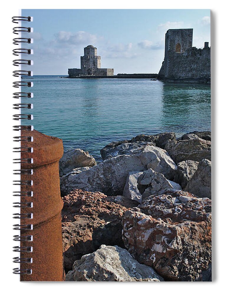 Methoni Spiral Notebook featuring the photograph Methoni Lighthouse and Harbor by Sean Hannon
