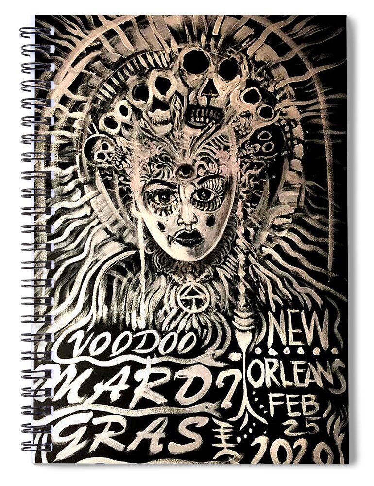 Metropolis Spiral Notebook featuring the painting Metropolis Voodoo Mardi Gras 2020 by Amzie Adams