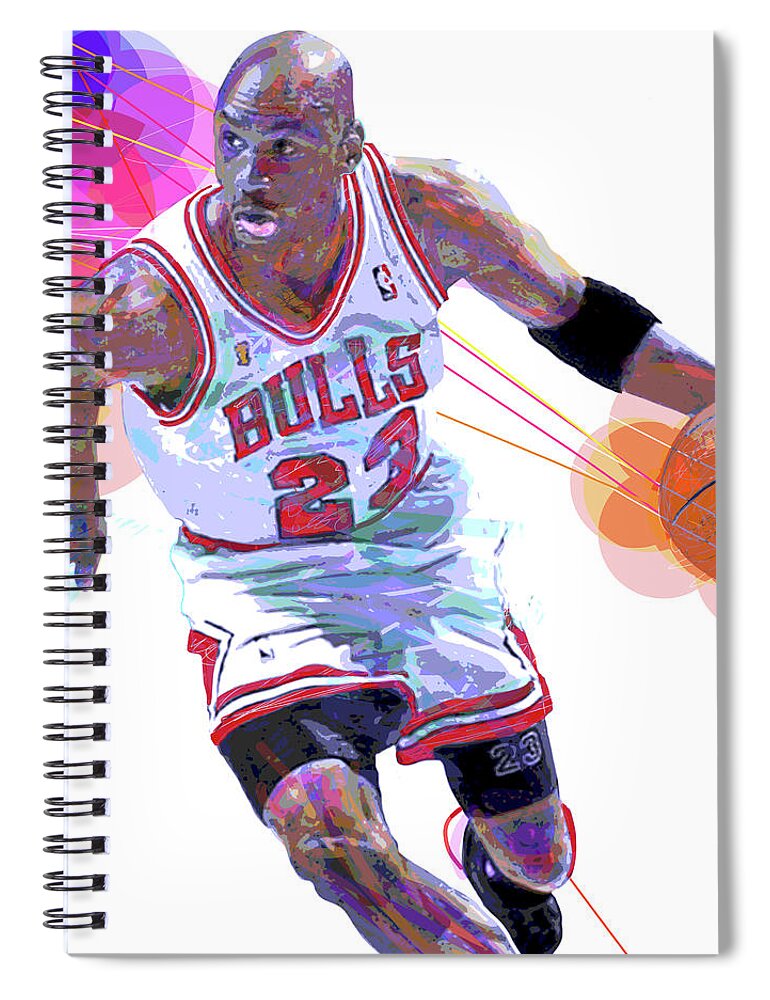 Basketball Player Spiral Notebook featuring the painting Michael Jordan Chicago Bulls by David Lloyd Glover