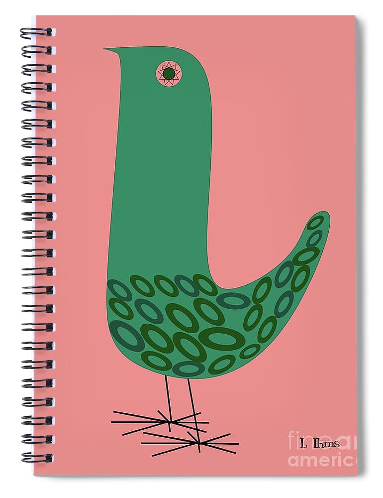 Mid Century Modern Spiral Notebook featuring the digital art Mid Century Bird in Pink by Donna Mibus