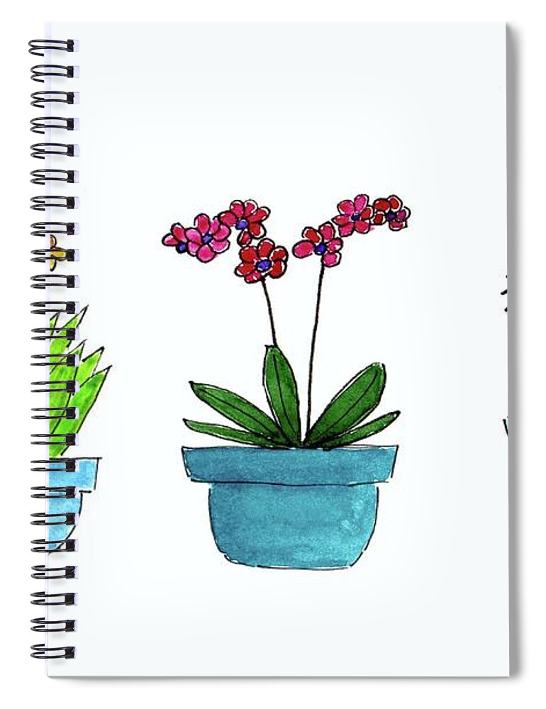 Mid Century Modern Plants Spiral Notebook featuring the painting Mid Century Blue Potted Plants by Donna Mibus