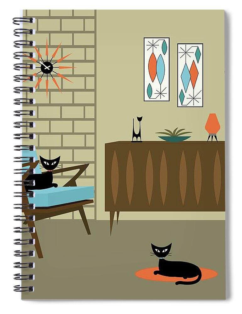 Z Chair Spiral Notebook featuring the digital art Mid Century Blue Z Chair Room by Donna Mibus