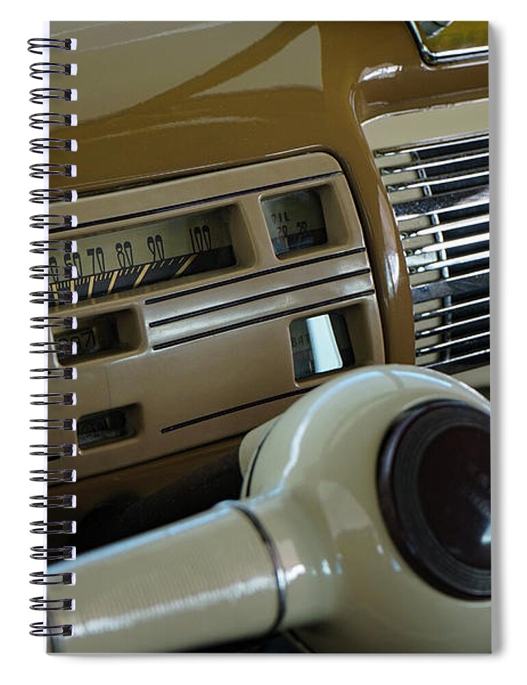 Speedometer Spiral Notebook featuring the photograph Mid-Century Car Dashboard and Steering Wheel by Matthew Bamberg