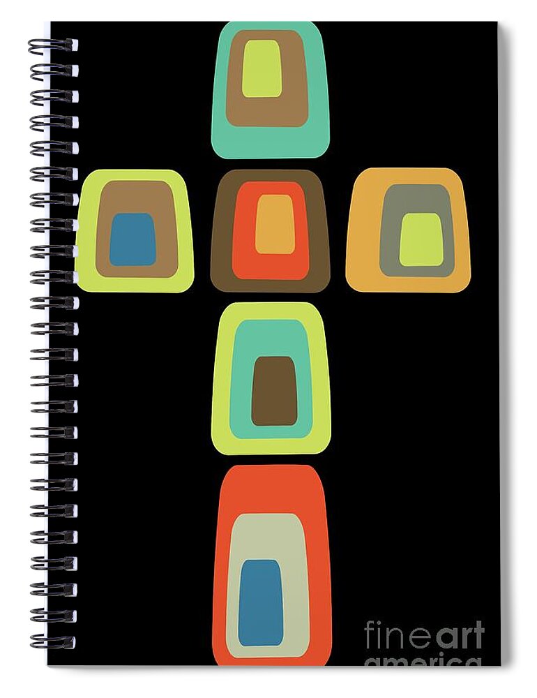 Christian Spiral Notebook featuring the digital art Mid Century Modern Oblong Cross by Donna Mibus