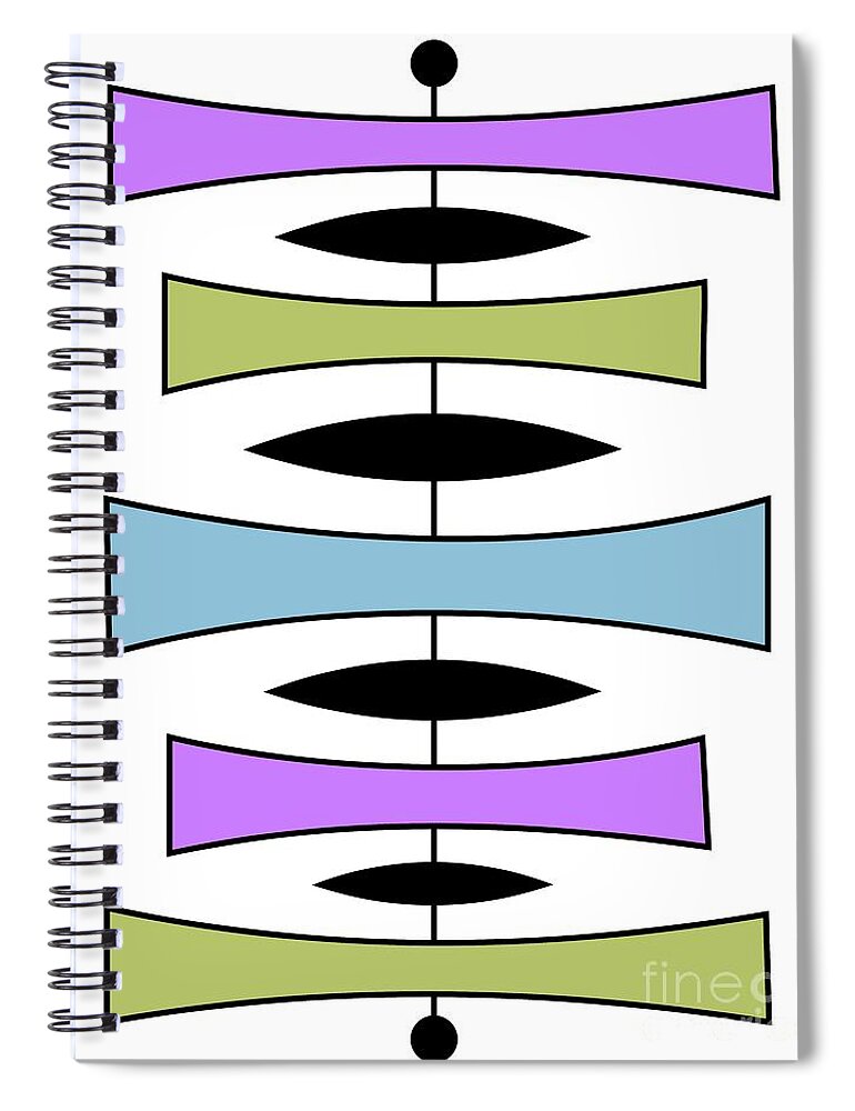 Mid Century Modern Spiral Notebook featuring the digital art Mid Century Modern Trapezoids in Cool Colors by Donna Mibus
