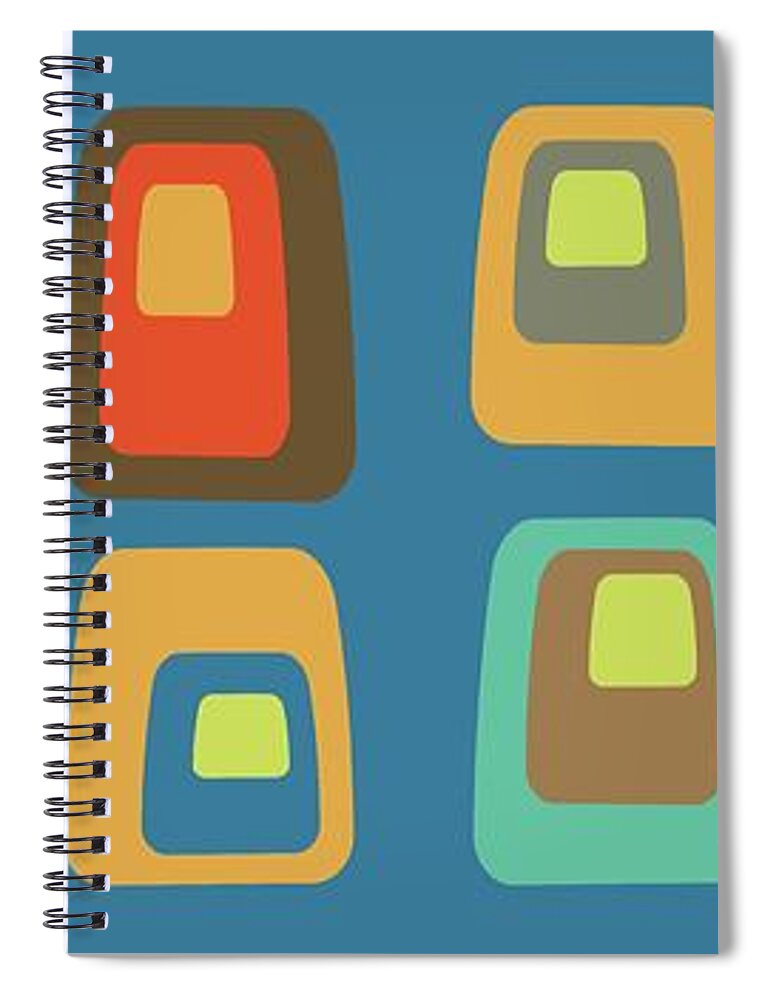 Mid Century Modern Spiral Notebook featuring the digital art Mid Century Oblongs on Blue by Donna Mibus