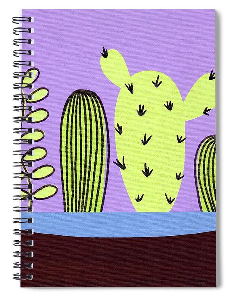 Mid Century Modern Spiral Notebook featuring the painting Mid Century Tabletop Cactus by Donna Mibus