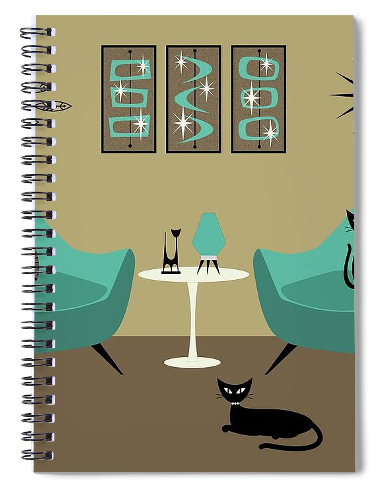 Henry Glass Chair Spiral Notebook featuring the digital art Mid Century Teal Chairs by Donna Mibus